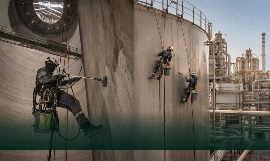 Rope access technicians at height